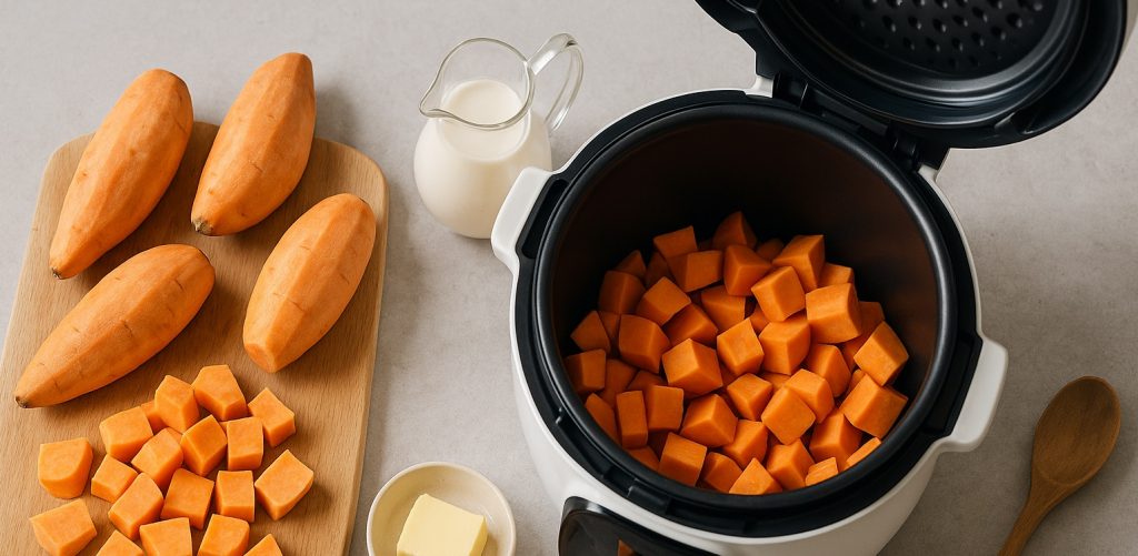 cookeo et purée de patate douce en préparation