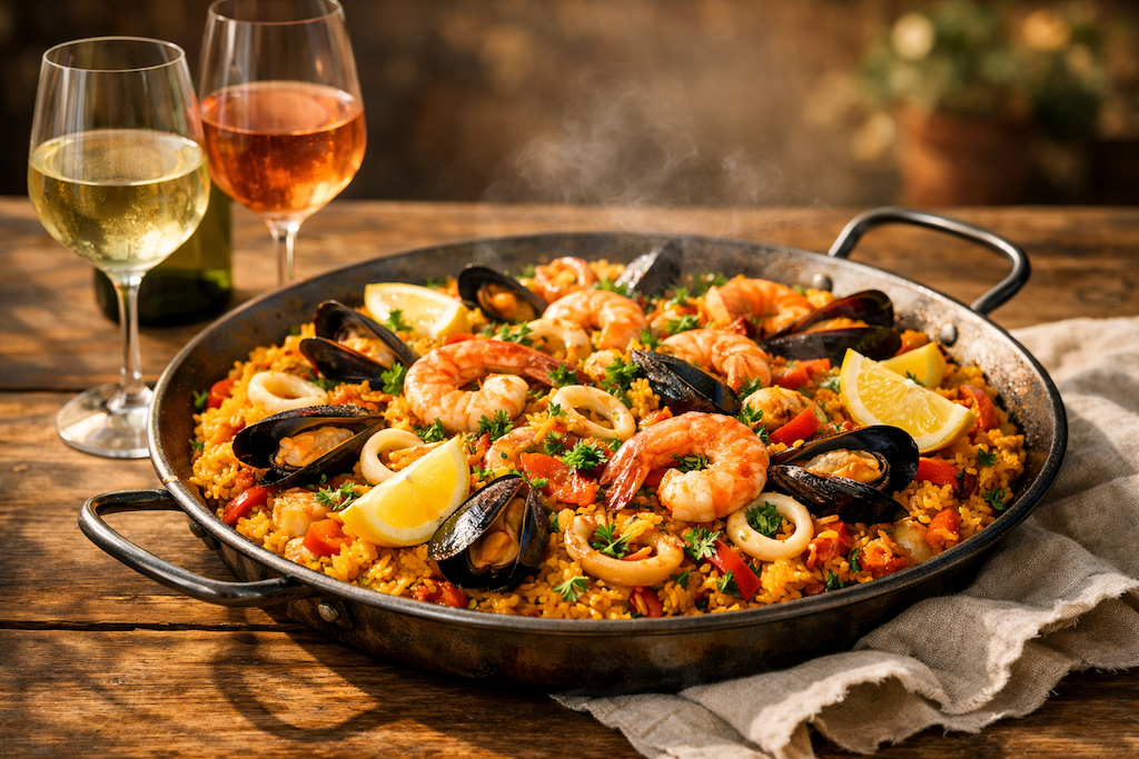 vin avec une paëlla