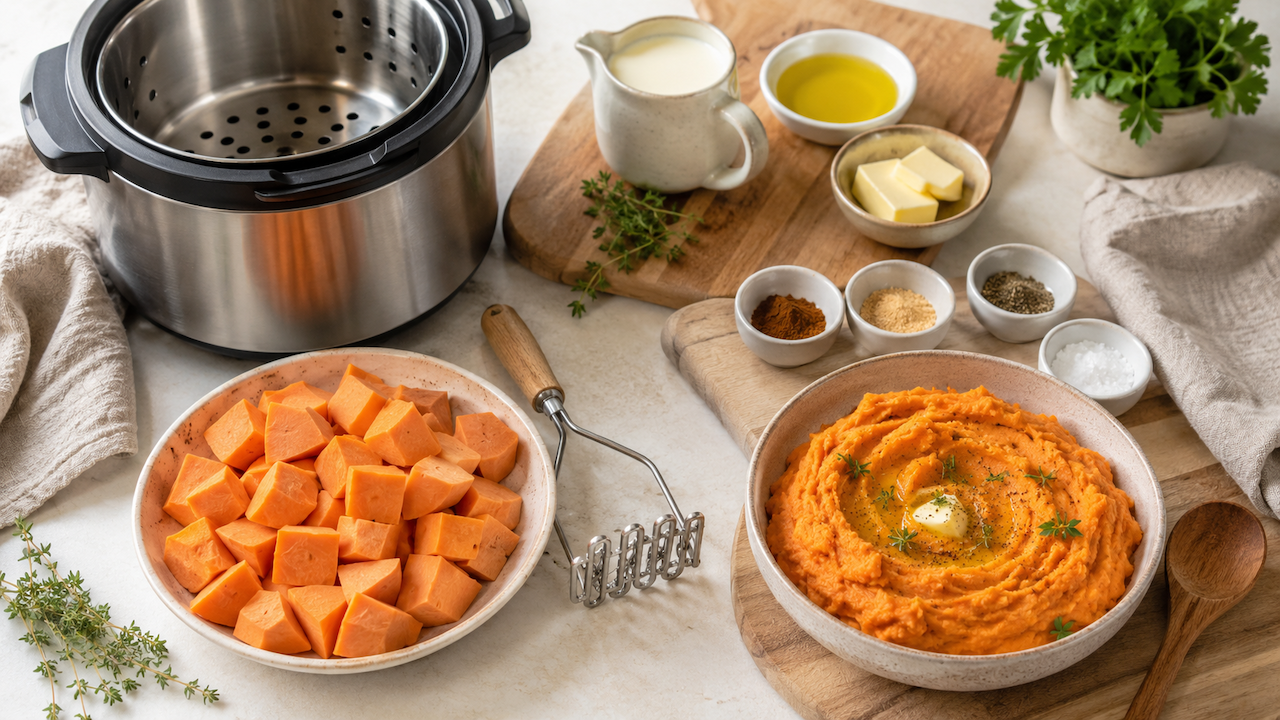 preparation-puree-patate-douce-cookeo preparation recette patate douce cookeo